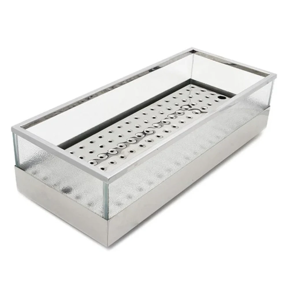 Stainless Steel Seafood Display Tray with Drainage System, 60 × 45 × 14 cm (L x W x H)