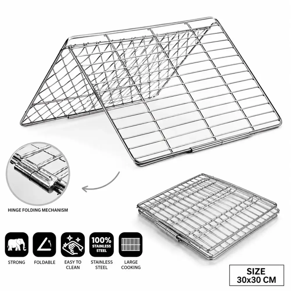 Folding Barbecue Grill Stainless Steel 30×30 cm (L x W)