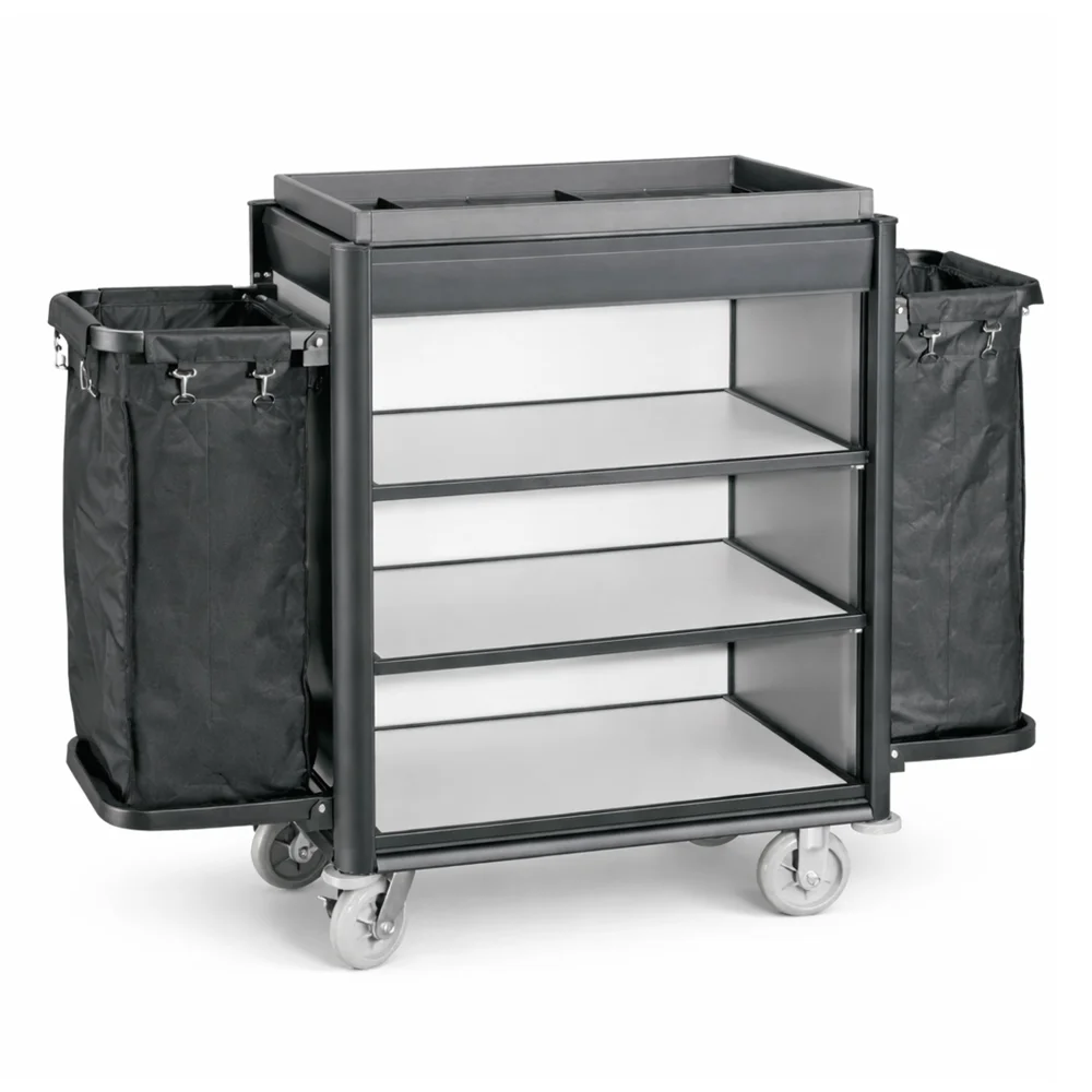 Wheelmate, Eco Plus, Aluminium Maid cart, Black Bag, 1545 mm Length, Grey
