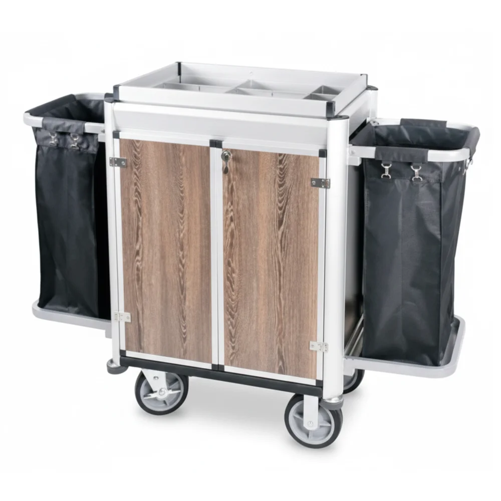 Wheelmate, Signature, Aluminium Maid cart With Door, Black Bag, 1545 mm Length, Dark Grey