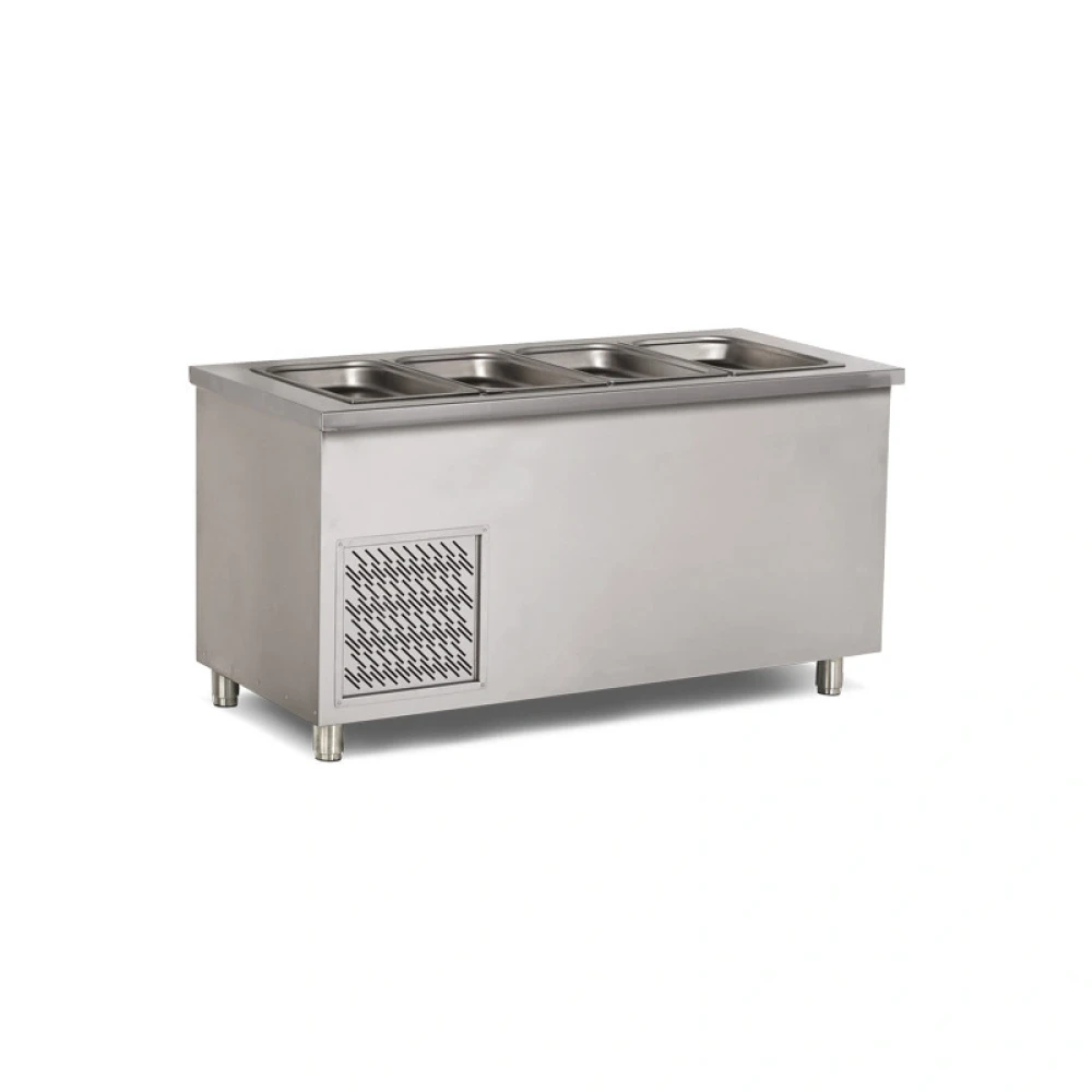 Empero Stainless Steel Salad Bar with Sneeze Guard and Tray Slide, Cold Service, 4×1/1 GN, Without GN Pans 79 x 85 x 150 cm (W x D x H)