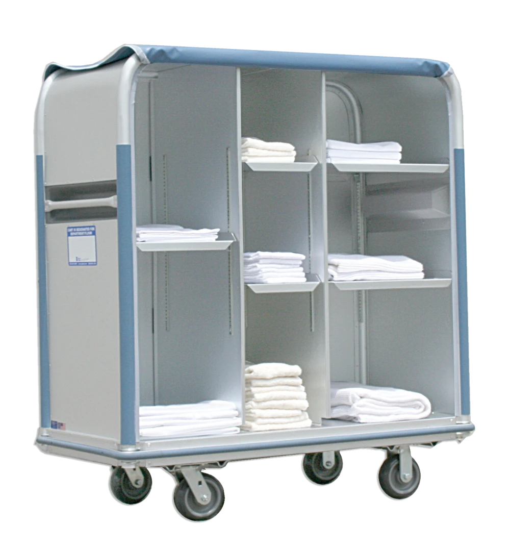 Multi-Compartment Enclosed Linen Cart, Anodized Aluminum Utility Trolley with Adjustable Shelving and Castor Wheels, 152.4 × 60.96 × 101.6 cm (L × W × H)