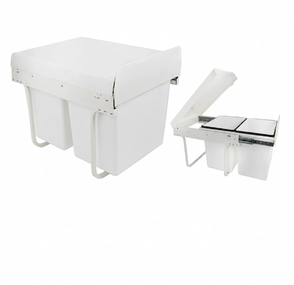 Dual Compartment Soft-Close Waste Bin 2 x 16L for Kitchen Cabinets White 34 x 49 x 38 (L x W x D) cm