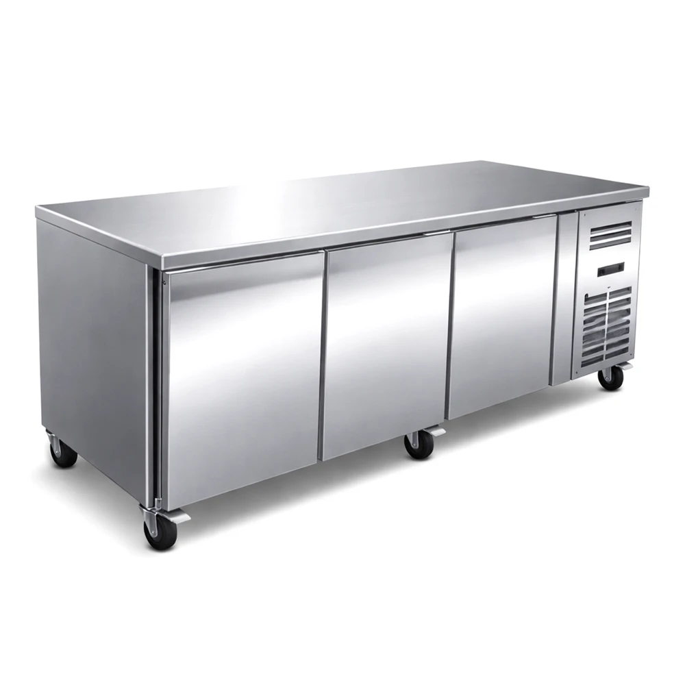 Counter Freezer 465L Capacity Electric 3 Solid Door Ventilated Cooling Stainless Steel 179.5 × 70 × 86 cm (L × W × H)