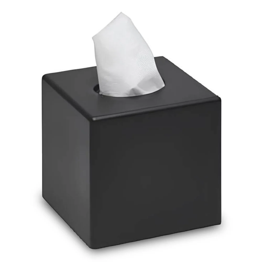Roomwell, Aura Tissue Box Cover, Cube Design, ABS Plastic, Black