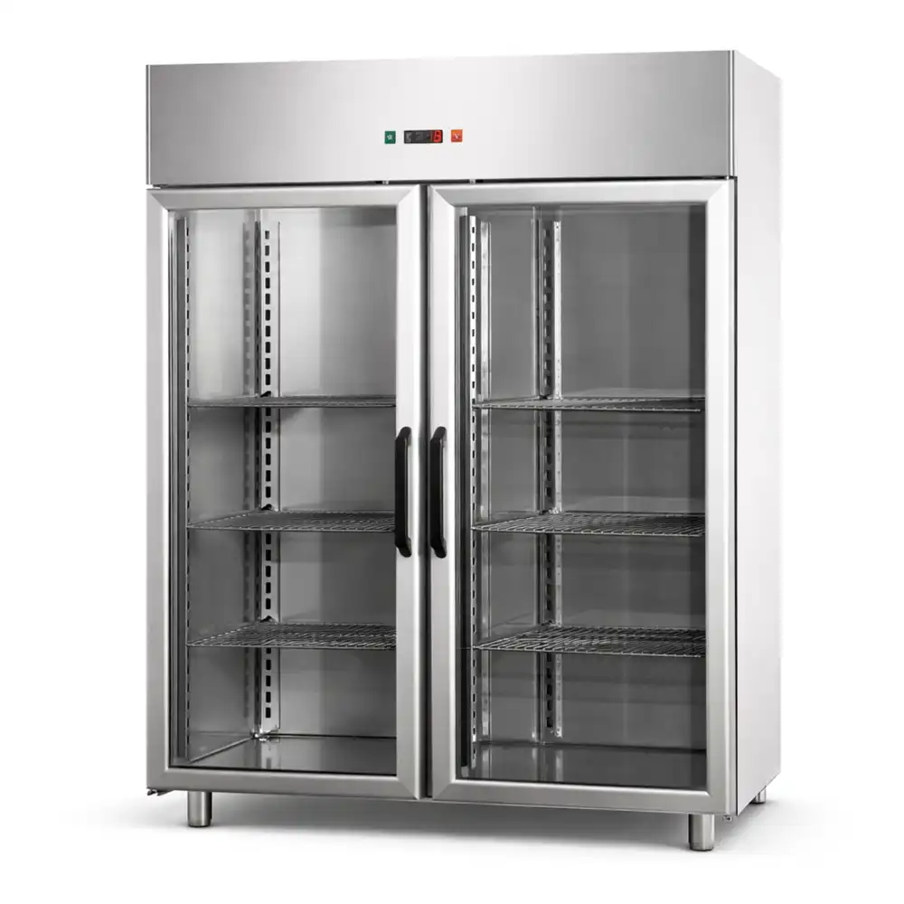 Tecnodom, Upright Chiller, Double Glass Door, 1400 L, Stainless Steel, Electric