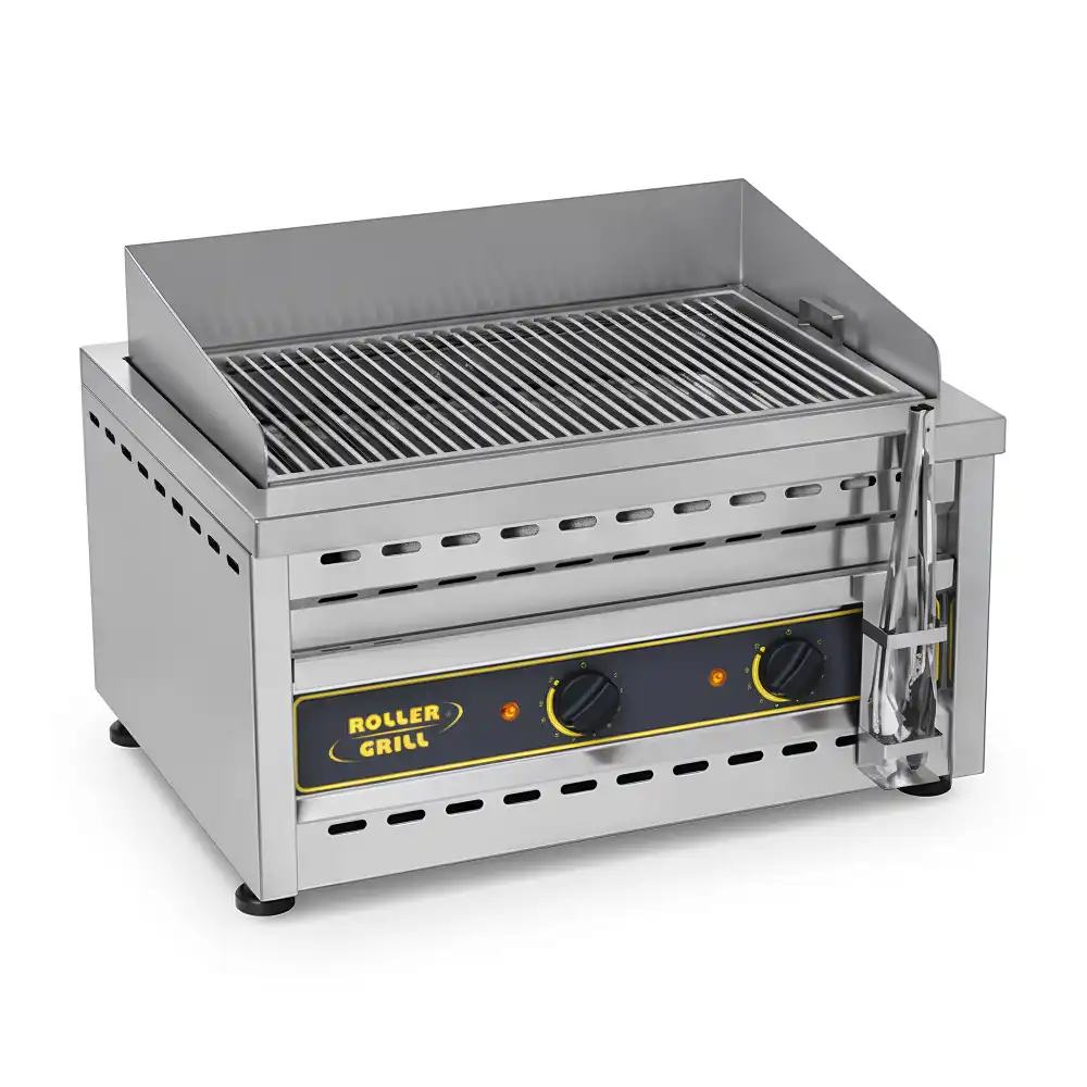 Roller Grill, Charcoal Vapor Grill, Ribbed Surface, 7.6 kW, Electric, Silver