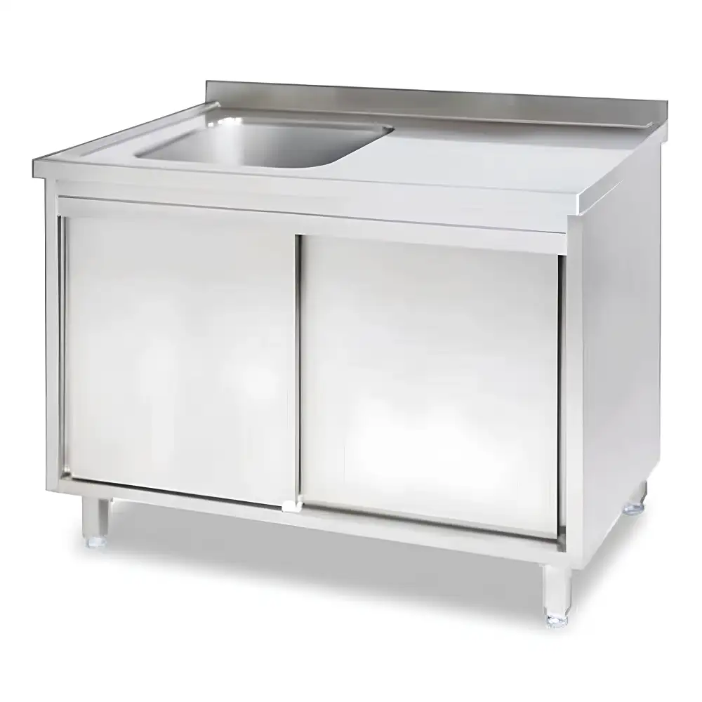 Arex, Kitchen Sink Unit, 1 Bowl, Right-Hand Drainboard, Sliding Doors, 120 cm Width, 70 cm Depth