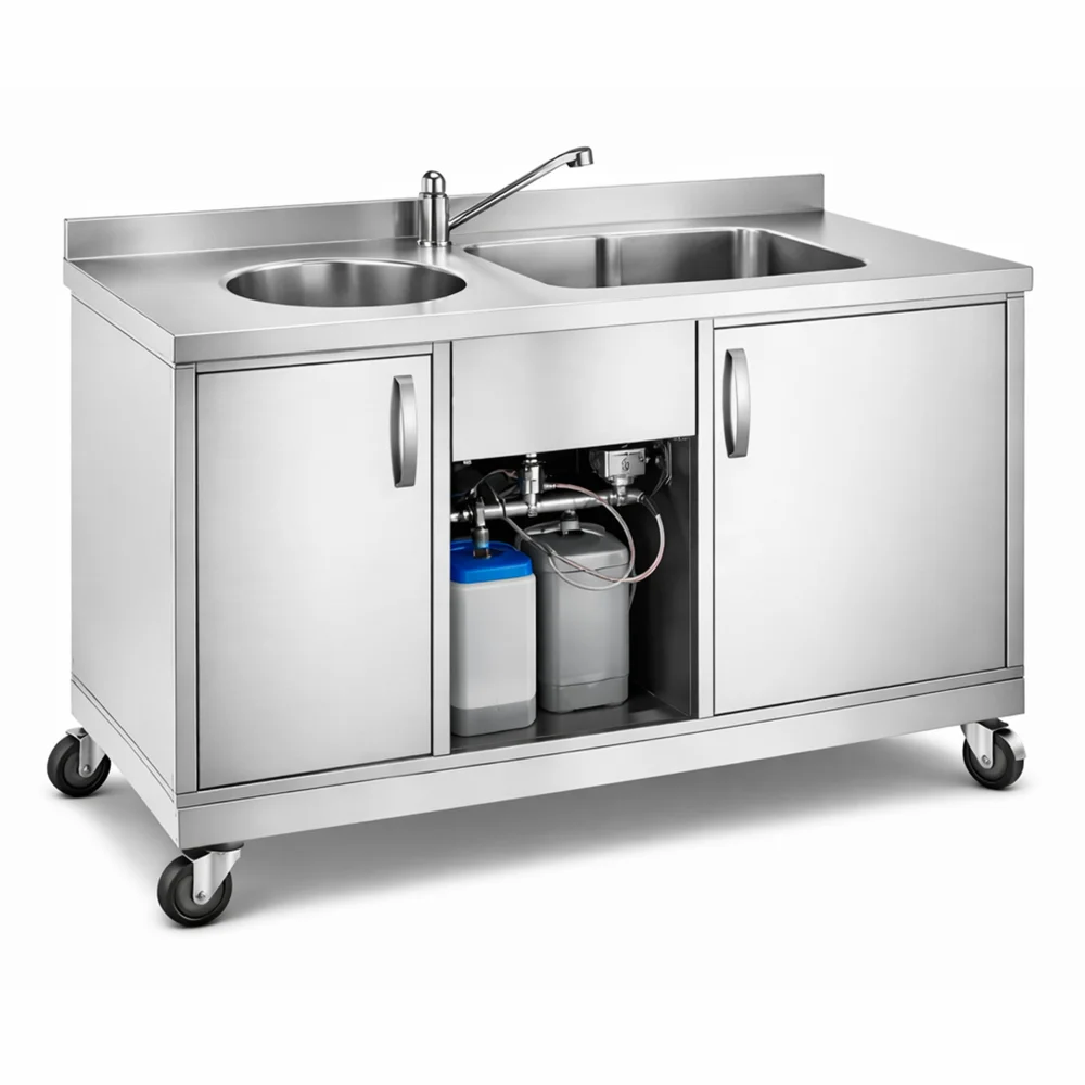 Sink Cabinet Stainless Steel 18/8 Brushed Finish Single Bowl 300 mm Diameter Deep Sink 120 × 70 × 90 cm (L × W × H)