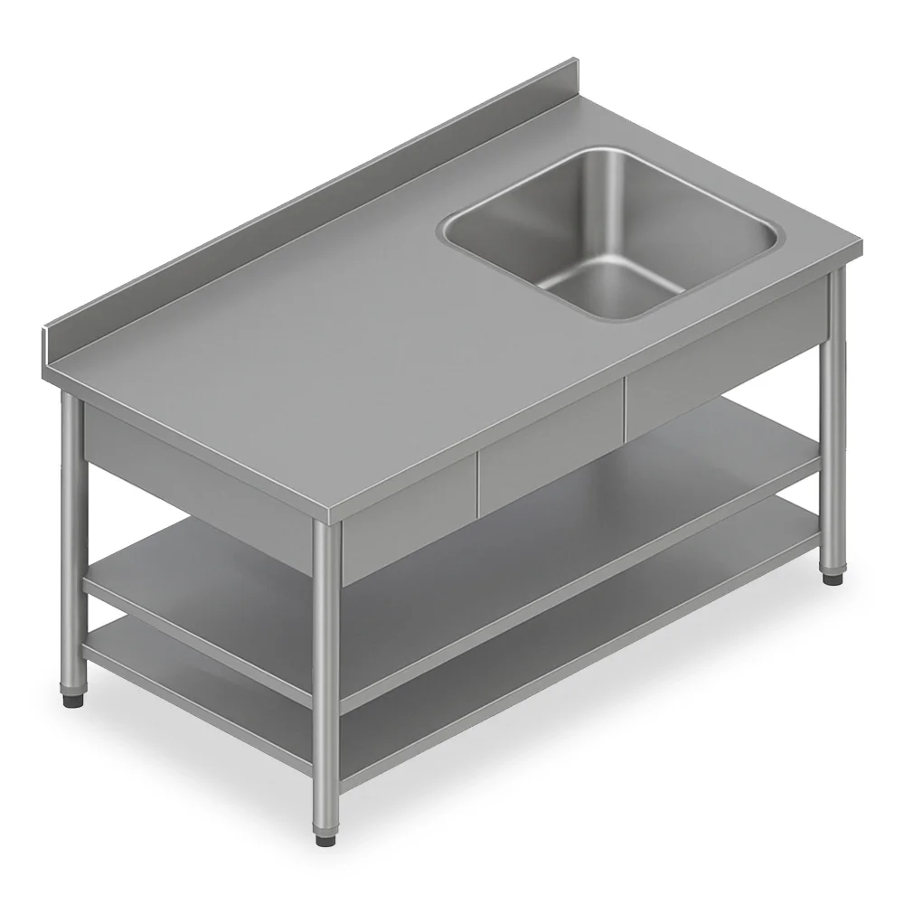Culinex, Work Table with Hand Wash Sink, Stainless Steel, Adjustable Feet, 2 Bottom Shelves
