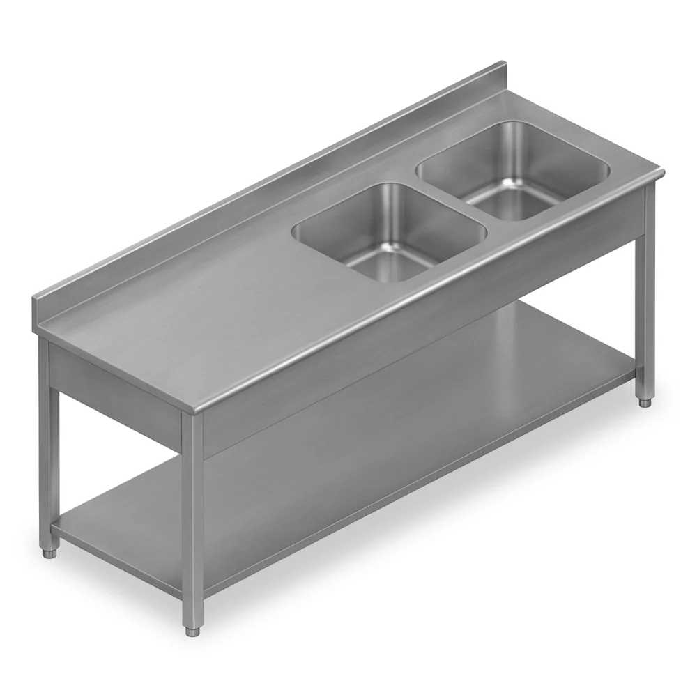 Culinex, Work Table with Double Bowl Sink,Stainless Steel, 30 mm Adjustable Feet, Bottom Shelf