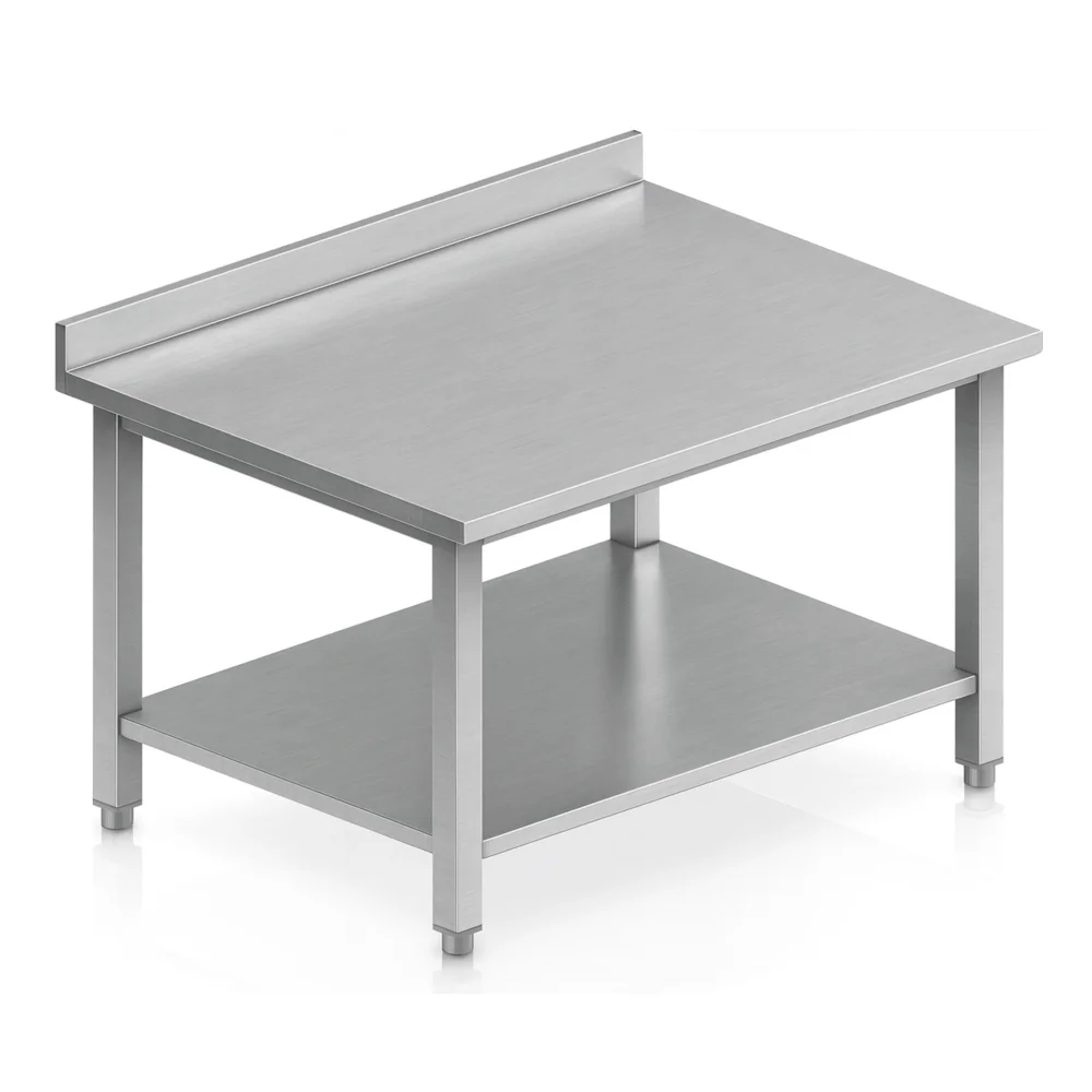 Work Table Stainless Steel Floor Standing Adjustable Feet Bottom Shelf 100 mm Splash Guard Rectangular 195 × 75 × 90 cm (L × W × H)