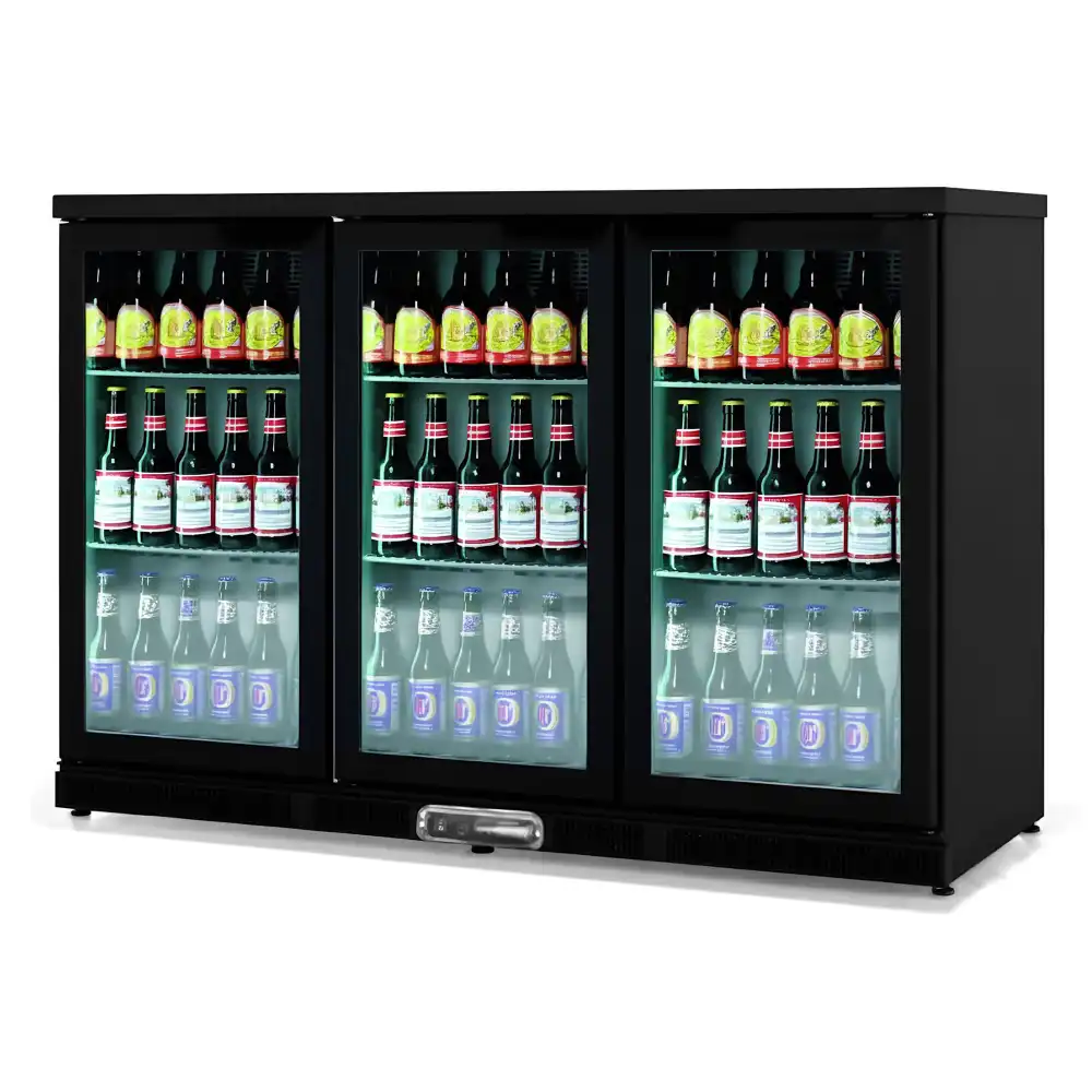 Coreco, Bar Cooler, 350 L Capacity, Stainless Steel, Black, 3 Doors, Glass, 230V,