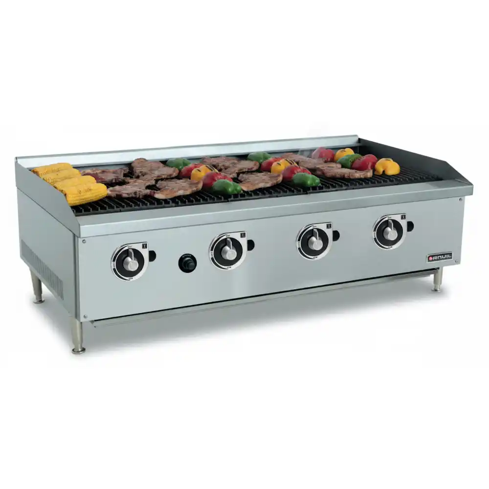 Anvil, Charbroiler, Gas, 4 Burners, Ribbed Plate