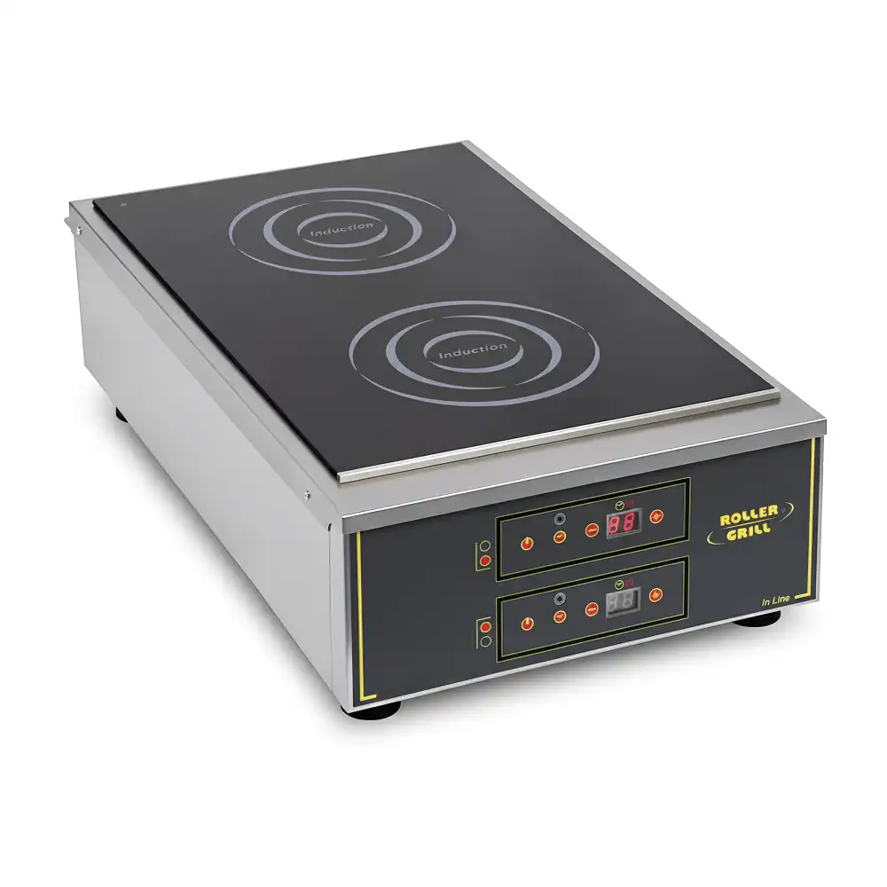 Roller Grill, Stainless Steel, Induction Griddle Plate with 2 Cooking Zones, Glass Ceramic Hob, Silver