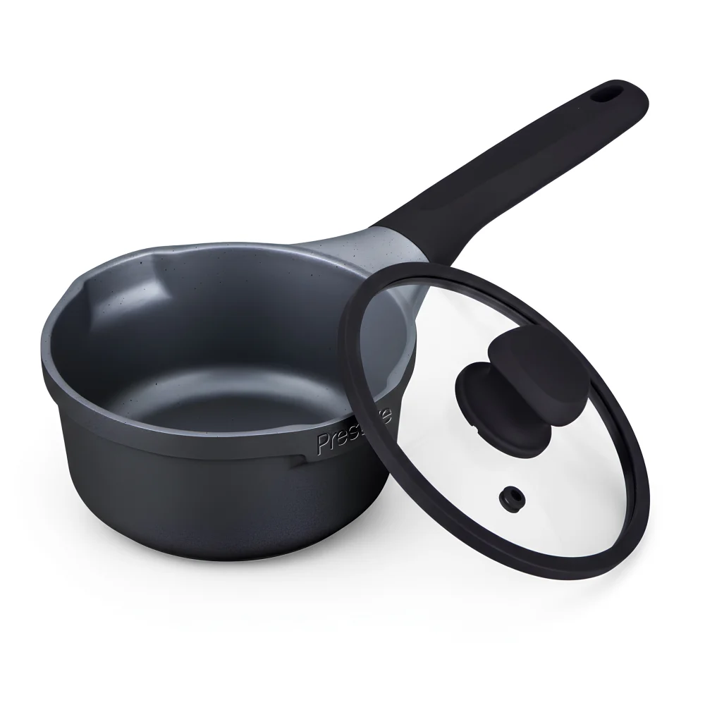 Prestige Essential, Saucepan, Aluminum, 16 cm, Black, Glass Lid, Non-Stick Coating, Comfortable Handle