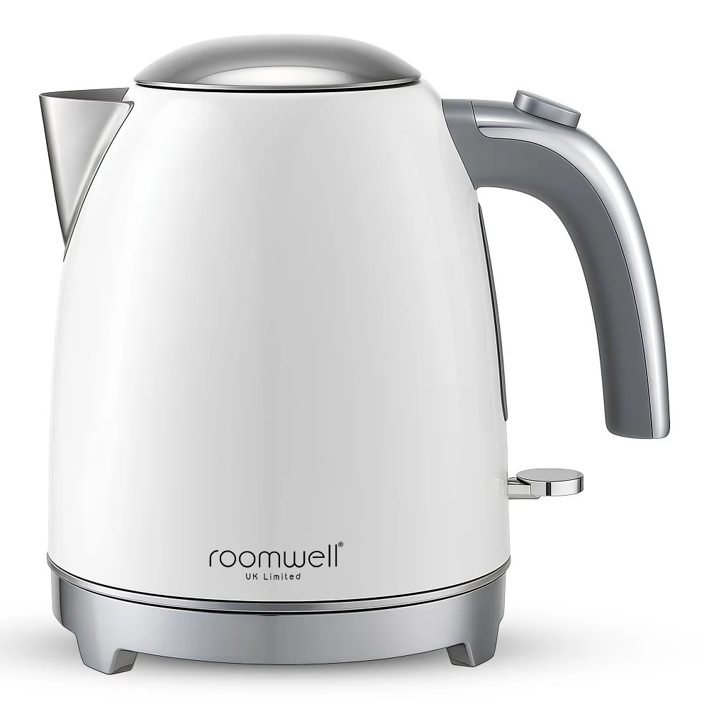 Roomwell, Retro Electric Kettle, 1L, White, Stainless Steel