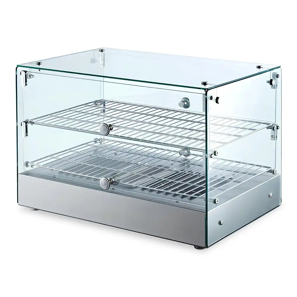 Primo, Hot Glass Display Warmer, Rectangle Glass, Hinged Doors, 2 Shelves
