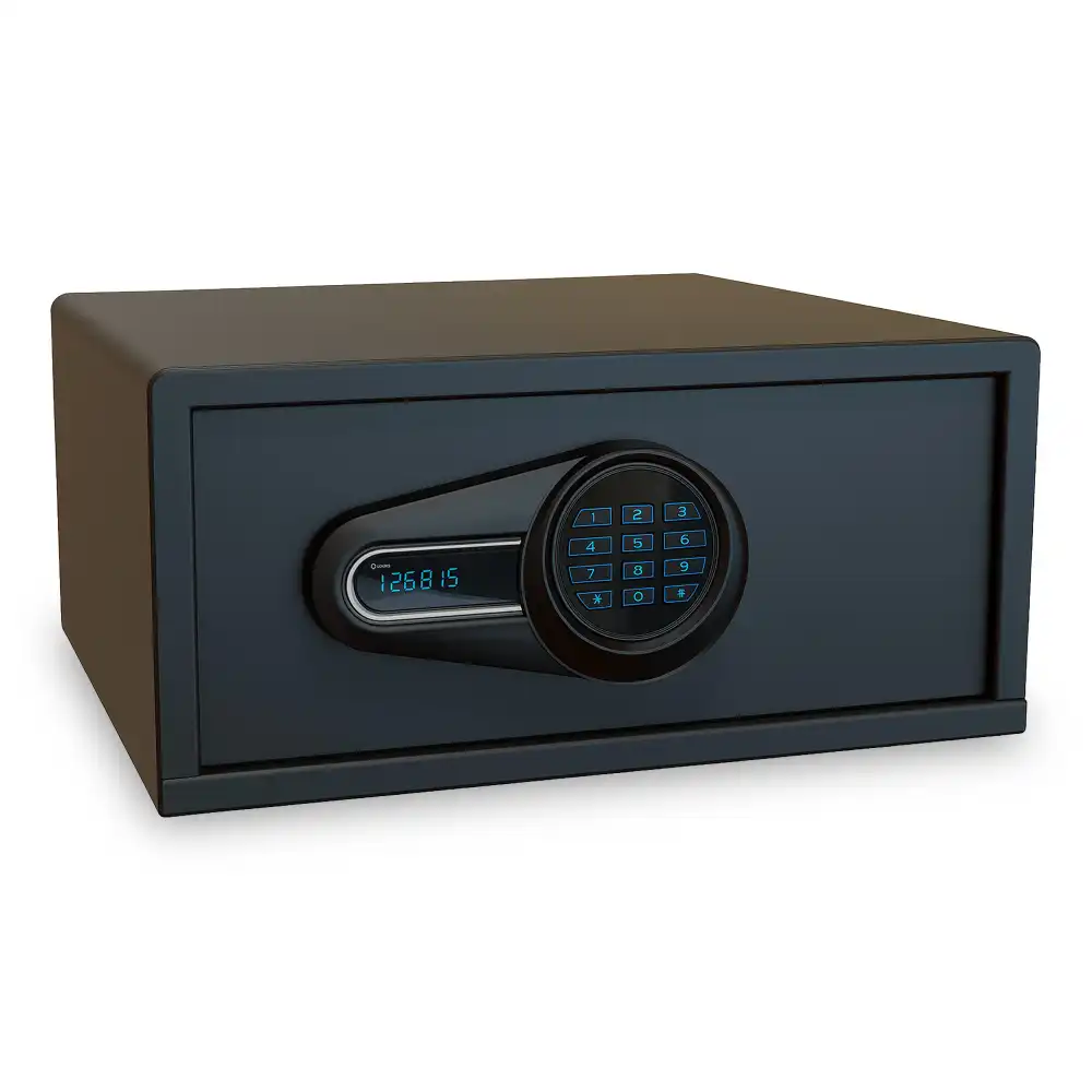 Roomwell Premium Large Safe Box 15'', H 19.5 x W 43 x D 37 cm Laser Cut Curved Body, 20 mm Solid Bolt Locking Steel Construction, 300 Audit Records, Digital Lock, Color Black