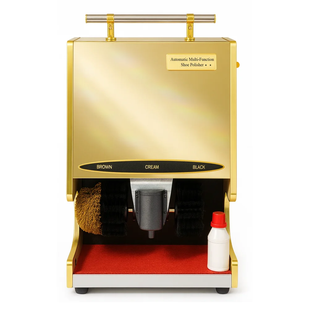 Automatic Shoe Polish Machine Electric Metal ABS Plastic Nylon Integrated Sole Cleaner High Quality Brushes Gold 80 × 53 × 30 cm (L × W × H)