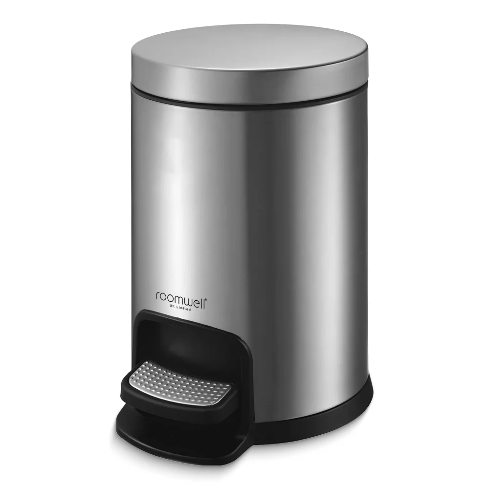 Roomwell, Action Pedal Waste Bin, Round, 3L, Silver