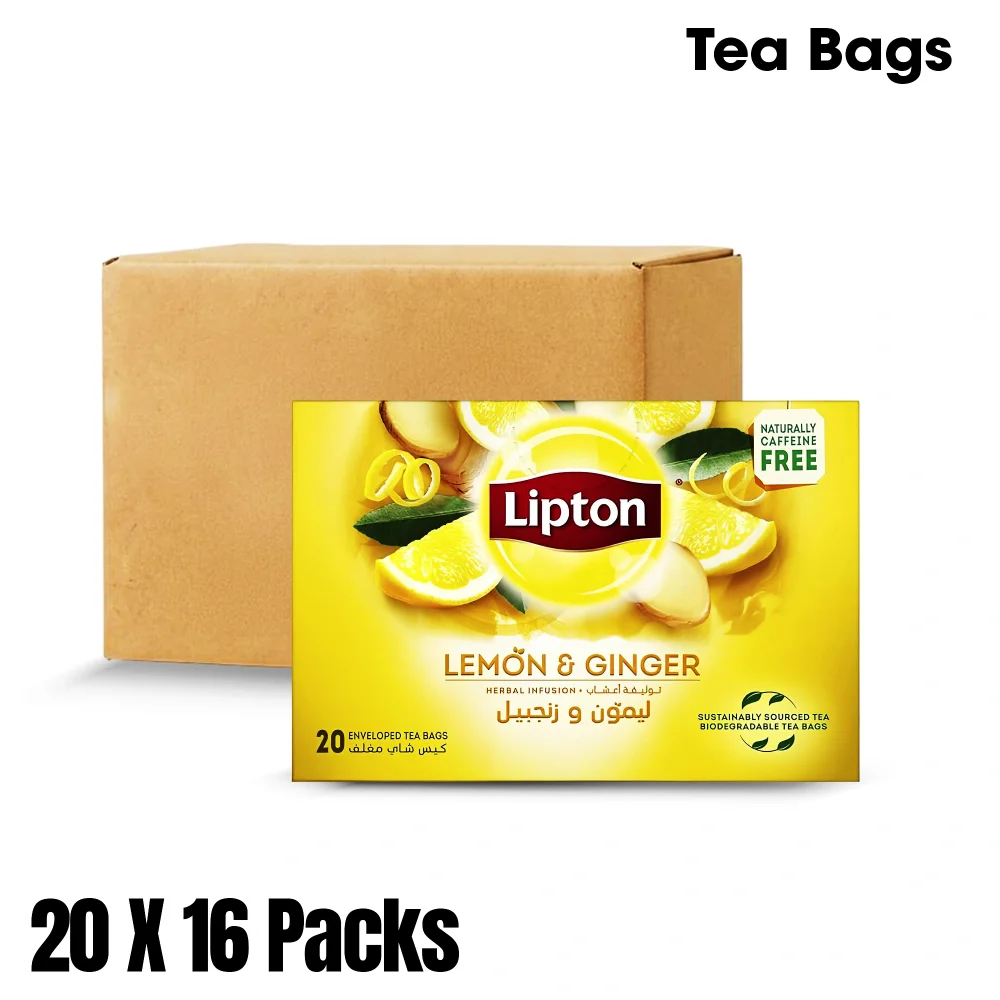 Lipton, Tea Bags, Herbal Infusion, Lemon & Ginger, 20 Tea Bags, 1.6 g