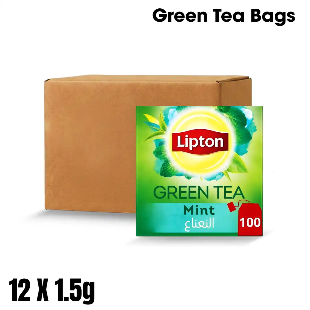 Lipton, Tea Bags, Green Tea Mint, 100 Tea Bags, 1.5 g, 12 Packs