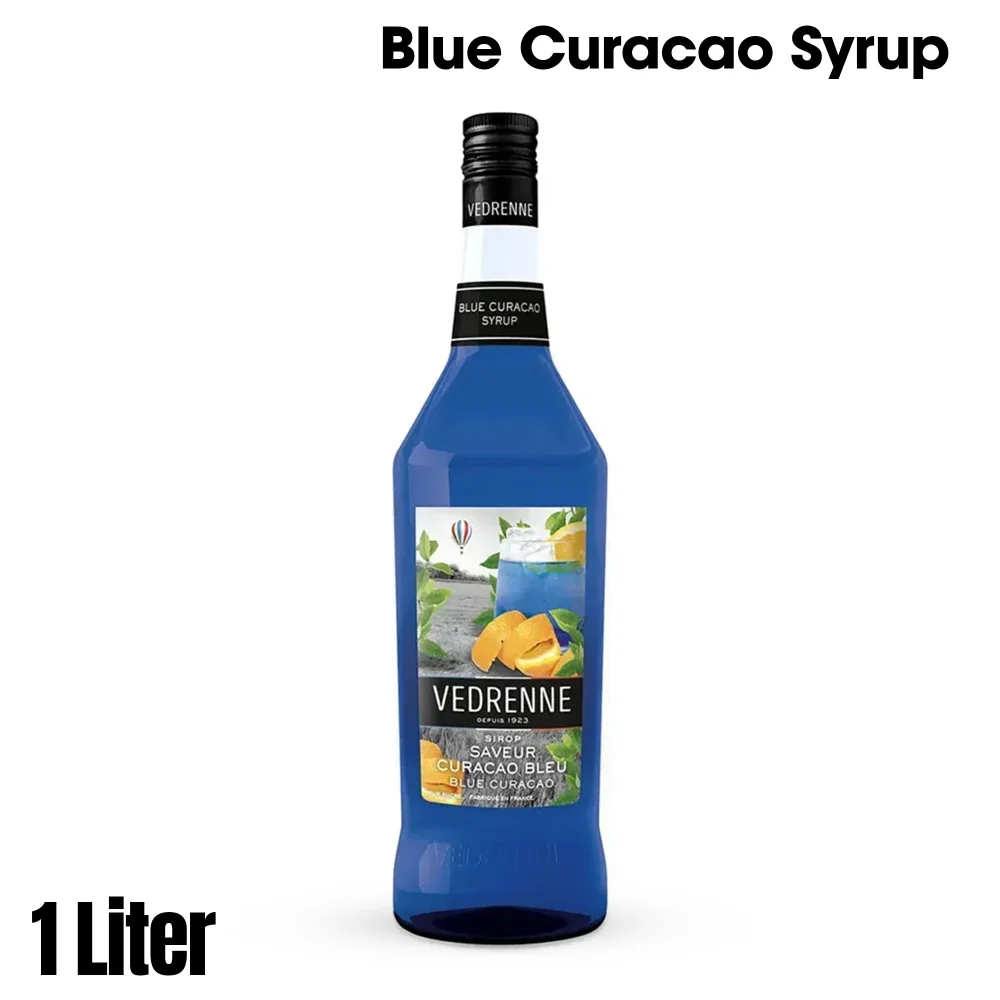 Vedrenne, Syrup, 1 L, Blue Curacao, Glass, Clear