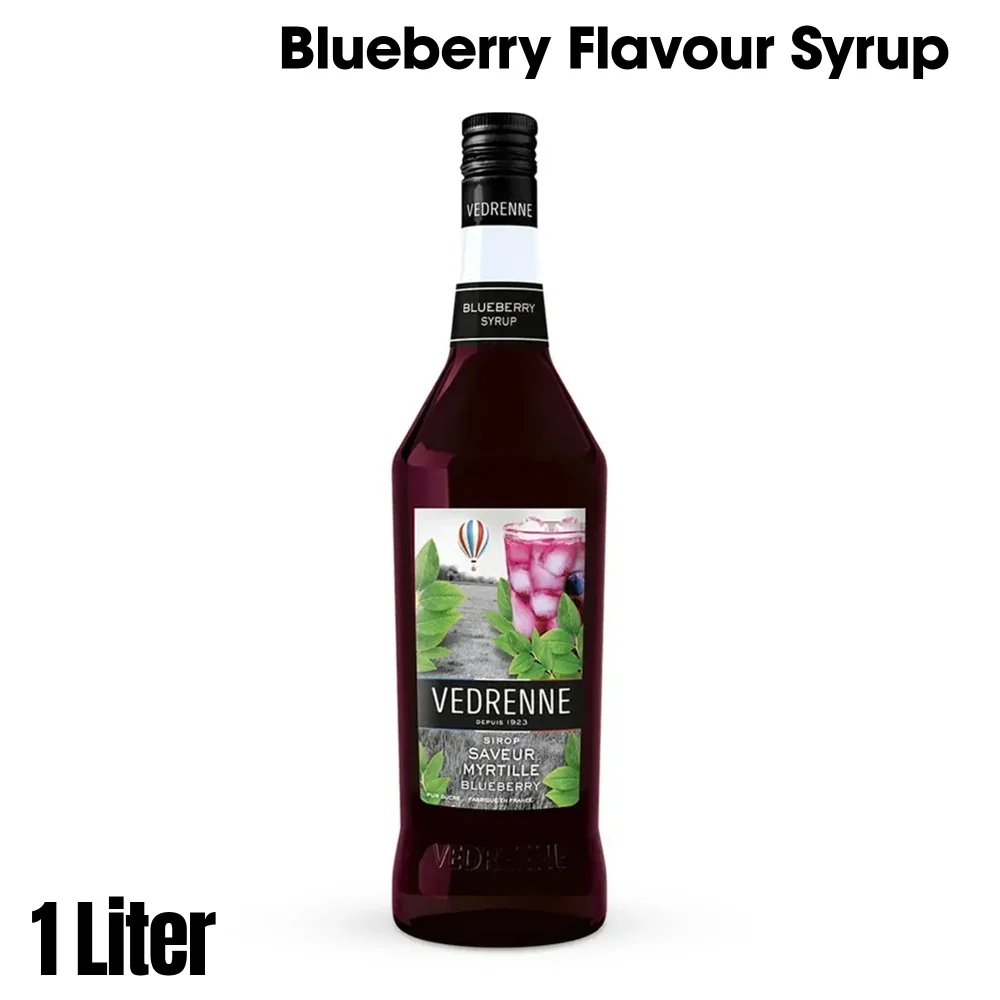Vedrenne, Syrup, 1 L, Blueberry, Glass, Clear