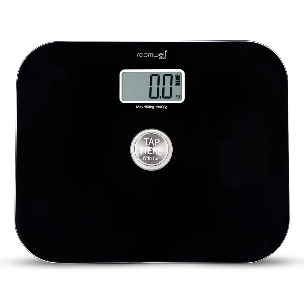 Roomwell Digital Battery Free Bathroom Scale, Kinetic U-Power Technology, Slim Bathroom Scale with High Precision Sensors (Kgs/Lbs), Capacity 150 Kg, Color Black