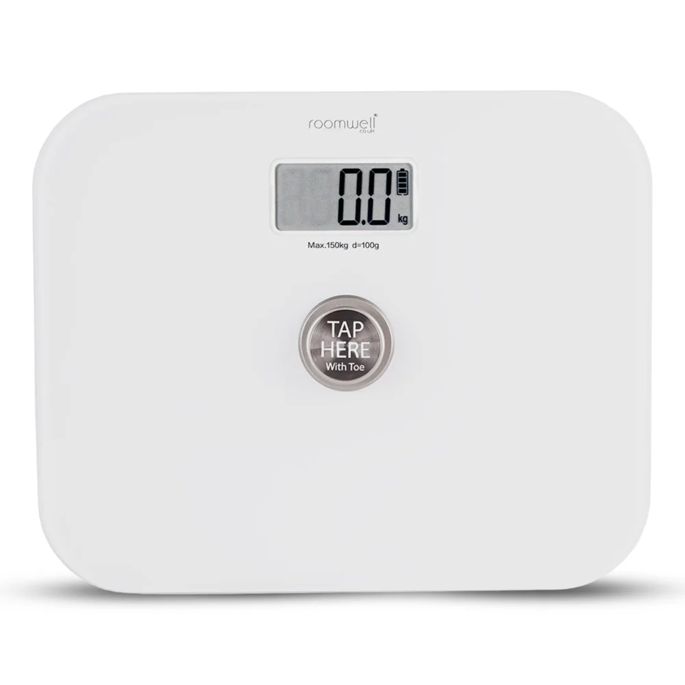 Roomwell Digital Battery Free Bathroom Scale, Kinetic U-Power Technology, Slim Bathroom Scale with High Precision Sensors (Kgs/Lbs), Capacity 150 Kg, Color Black