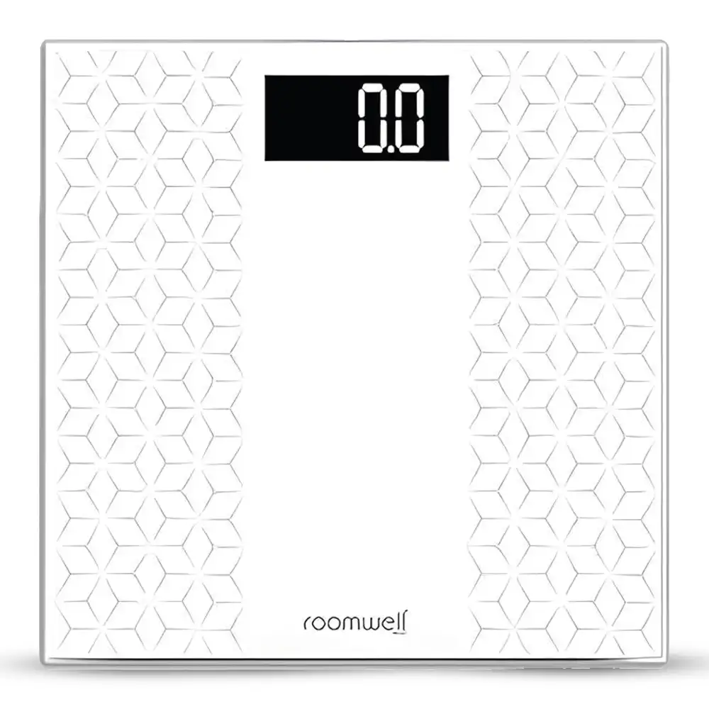 Roomwell Serene Digital Glass Bathroom Scale, High Precision Sensors, Accurate Weight Measure, LED Display, 180 Kg Capacity, Anti-Slip Surface, Color White