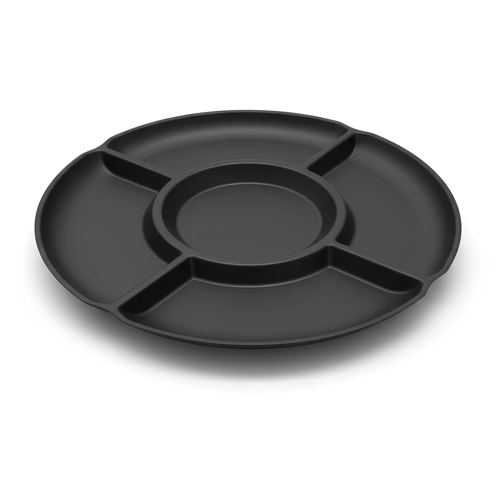 Melamine Matte Five-Partition 27.94 cm Diameter Plate Black