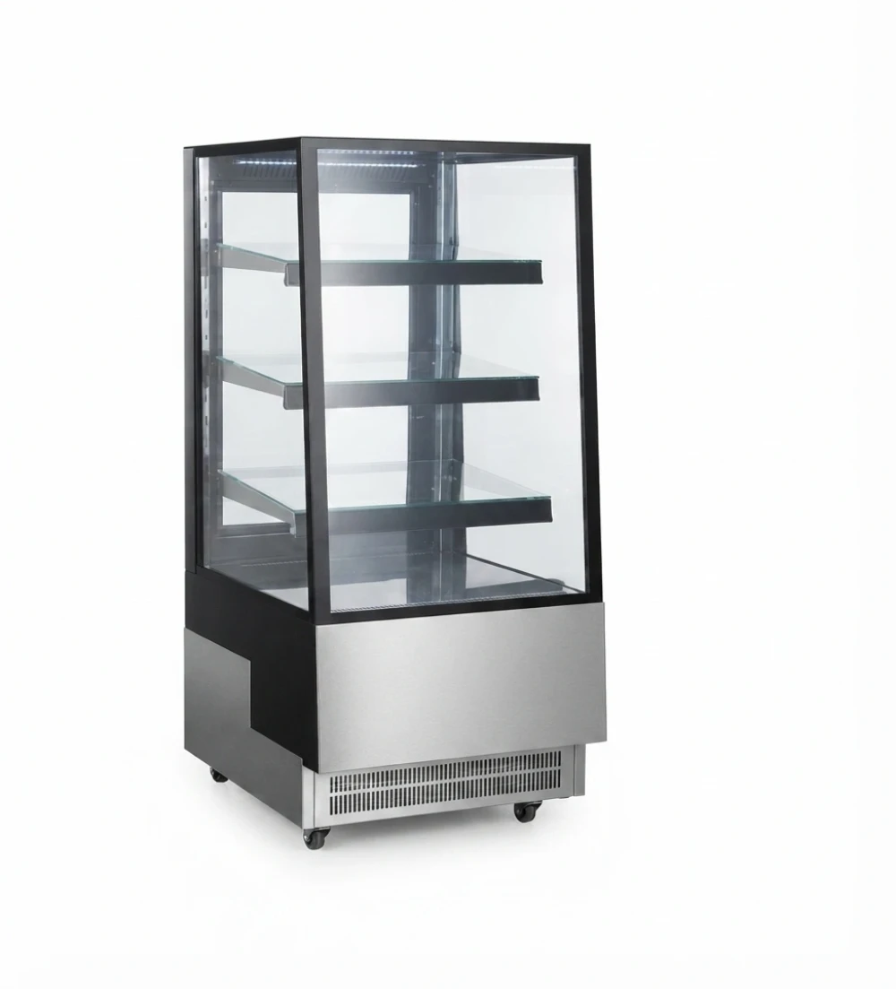 Refrigerated Cake Display Showcase, 3 Glass Shelves, Ventilated Cooling, 2°C to 8°C, LED Lighting, 65 × 80.5 × 144.5 cm (L × W × H)