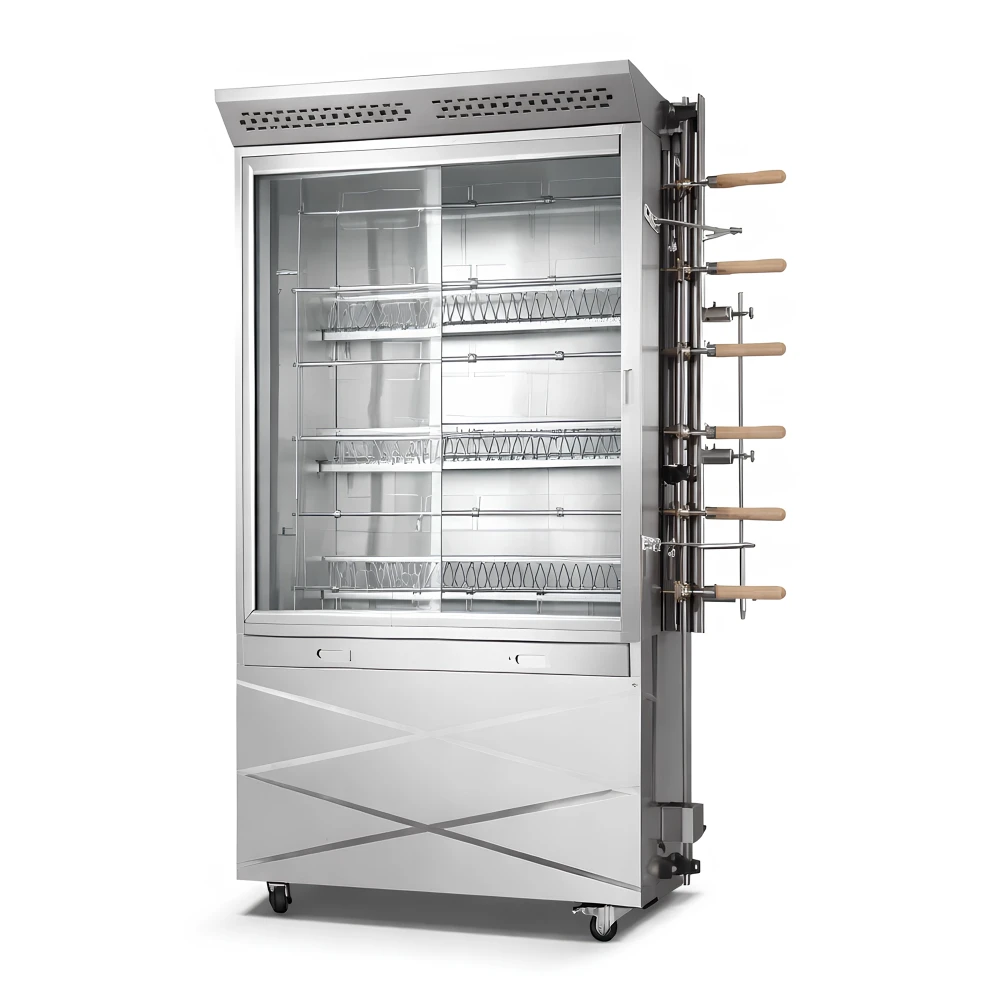 Rotisserie Chicken Grill Machine 6 RodsLPG Gas Stainless Steel and Glass 124.5 × 56.2 × 181.2 cm (L × W × H)