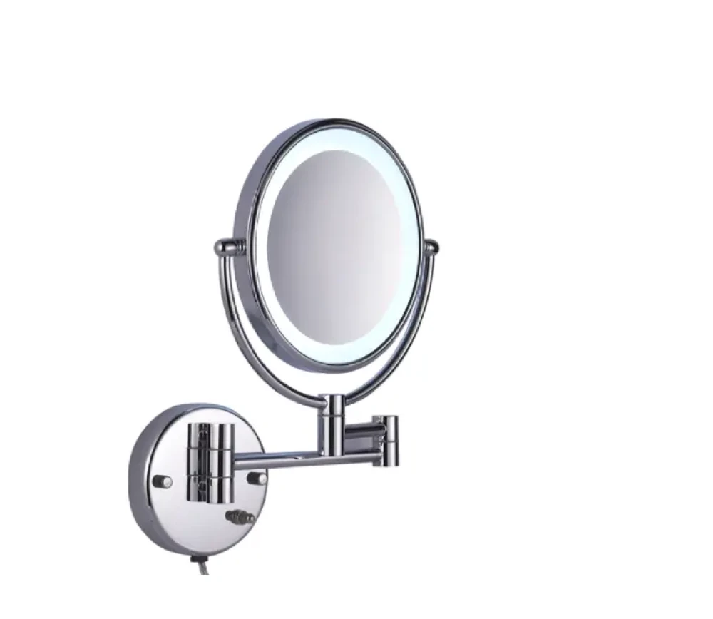 LED Magnifying Round Mirror 8 Inch Wall Mounted  3x - 5x Magnification Double Side Touch Light Silver Colour