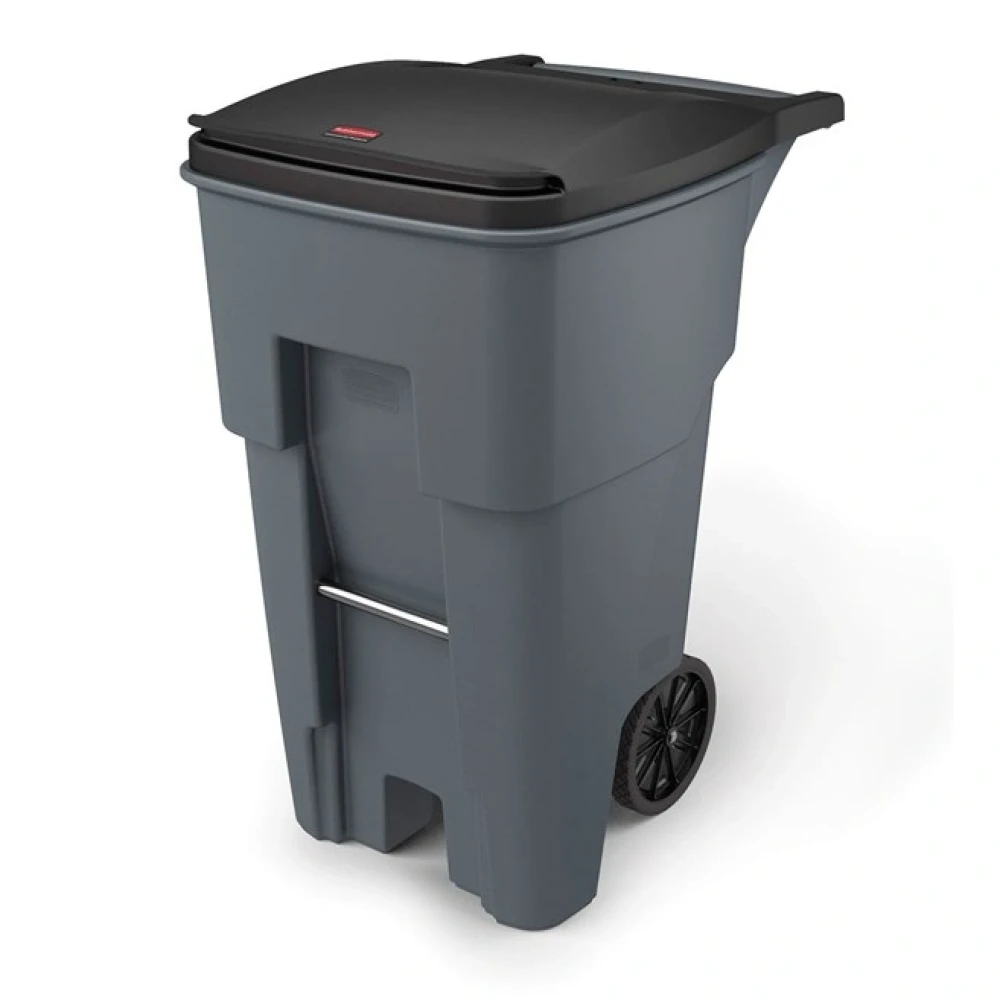Rubbermaid Rollout Container 65 Gal, Heavy Duty Wheels, Ergonomic Handle, Gray, 32.33 × 25.33 × 44.74 in (L × W × H)