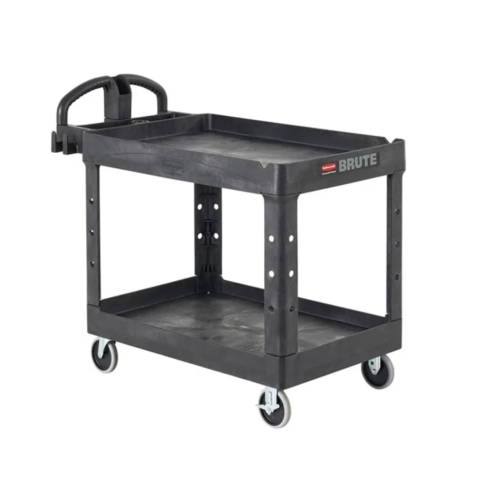 Rubbermaid, Heavy-Duty Ergo Handle Utility Cart with Lipped Shelf, Medium, 500 lb Load Capacity Black color 11.76 x 64.14 x 99.06 cm (L x W x H)
