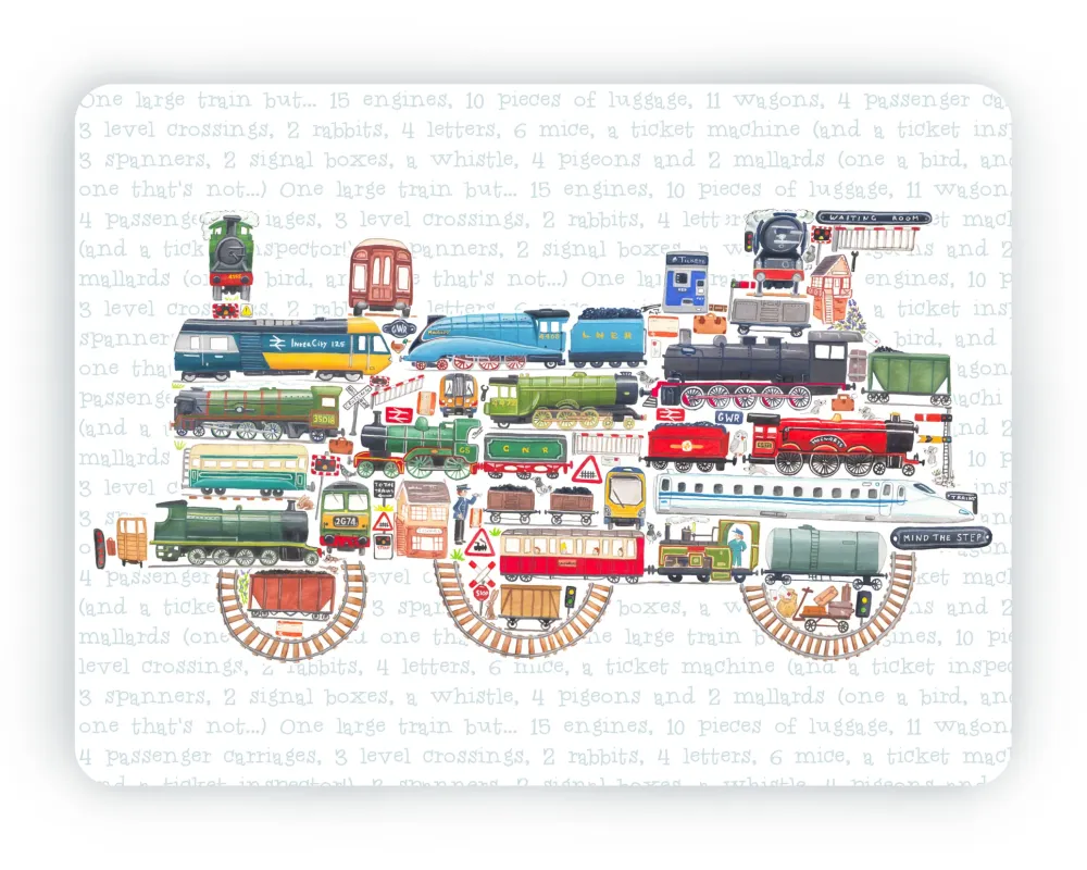 Louise Tate Train Table Mat, Eucalyptus Base with High Gloss Finish and Cork Backing, 29.2 × 21.6 cm (L x W)