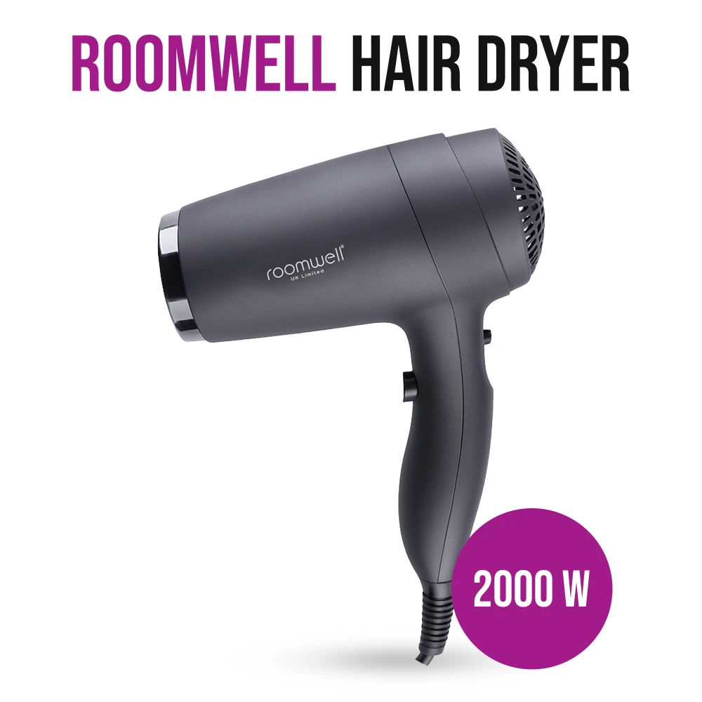 Roomwell, Classic, Hair Dryer with Shaver Socket, 2000W, 2 Speeds, Wall Mounted