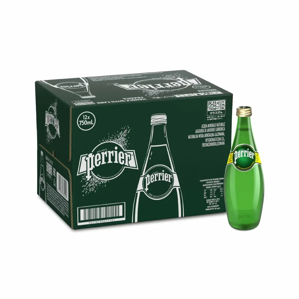 Perrier Mineral Water, France, 1 Box (12 Bottles x 750ml Each)