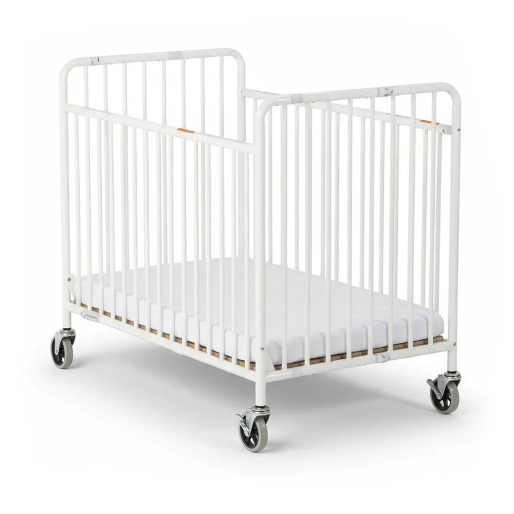 Foundation, Baby Crib, 2 Side Folding, Metal, White