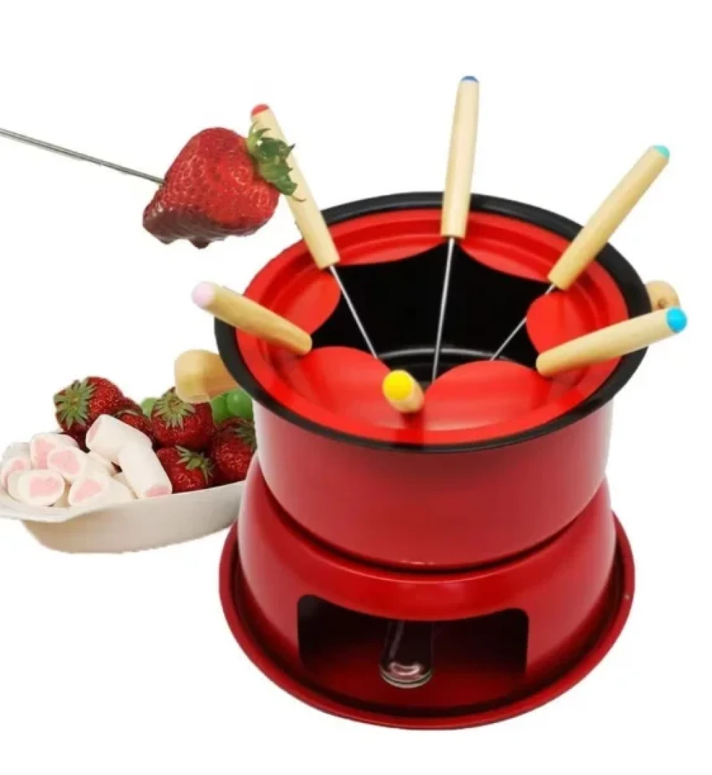 Cast Iron Fondue Kit with Stainless Steel Pot, Splash Guard & 6 Forks, 10 × 10 × 10 cm (L x W x H)