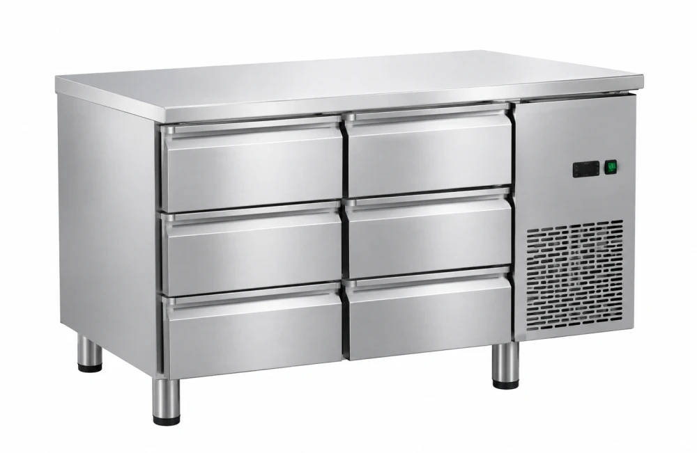 Worktop Refrigerator, 190L Capacity, 6 Drawers, Stainless Steel, R134a, 350W, 135 × 70 × 85 cm (W x D x H)