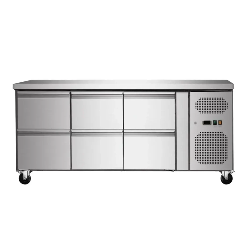 Counter Chiller, 6 Drawers, Ventilated Cooling, -2°C to +10°C, Digital Thermostat, 180 × 70 × 60 cm (L x W x H)